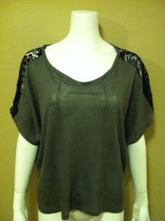 New Patterson J Kincaid Gray Shirt Blouse Top Lace Accents Womens L