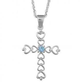 Sterling Silver Birthstone Color Crystal Openwork Heart Design Cross