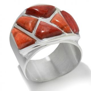 Jewelry Rings Gemstone Jay King Orange and Red Coral Inlay Band