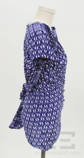 Etoile Isabel Marant Cobalt Blue and White Print Silk Short Sleeve Top