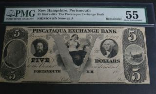  Banknote Piscataqua Exchange Note $5 Currency PMG 55 1437