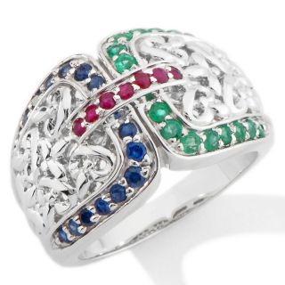 Victoria Wieck .63ct Sapphire, Emerald and Ruby Sterling Silver Band