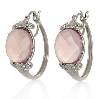 Checkerboard Faceted Lavender Chalcedony Hoop Earrings at