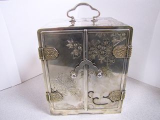Antique Sterling Silver Japanese Hand Engraved Ladies Jewelry Box