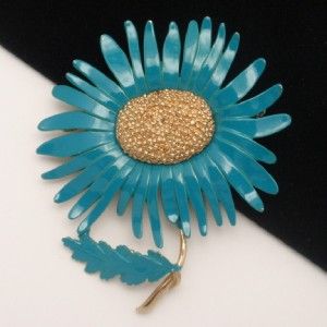 big enamel flower brooch pin vintage by pastelli