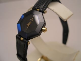 Lady H.Stern Octagon Sapphire Crystal Watch Quartz Black & Indigo 18K