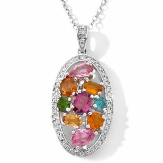 17ct Multicolor Tourmaline and Diamond Sterling Silver Pendant with