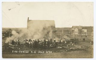 1912 RPPC Epping North Dakota Tragic Town Fire People Watch Town Burn