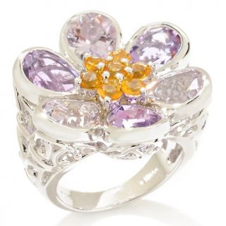Victoria Wieck 6.86ct Amethyst and Citrine Sterling Silver Flower Ring