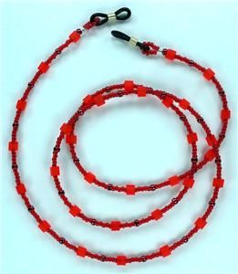 Toho Glass Seed Beads Transparent Ruby Eyeglass Holder, Chains