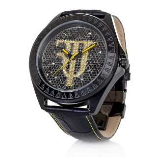 Timepieces by Randy Jackson Large Black Crystal Logo Strap Watch