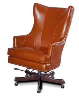 Orange Leather Wing Executive Office Swivel Chair
