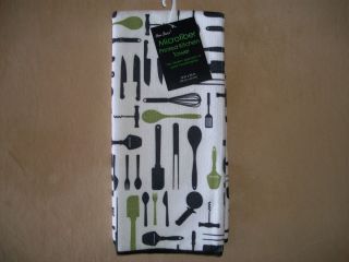 Black Green Kitchen Utensils Microfiber Printed Kitchen Towel NEW WITH