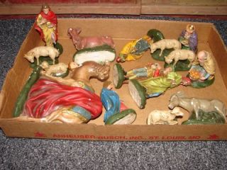 Vintage/Antique Nice Chalkware Christmas Nativity Set Germany