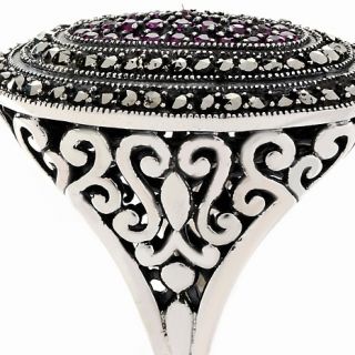 Dallas Prince Designs Ruby and Marcasite Sterling Silver Scroll Ring