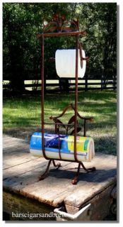 Standing Iron Toilet Paper Holder w Magazine Rack Olive Branch Old