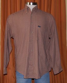 Faconnable Long Sleeve Light Brown Burgundy Red Checkered Shirt Mens