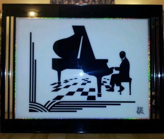 Black and White Ritz Black Grand Piano Player Acrylic Framed Wall Art