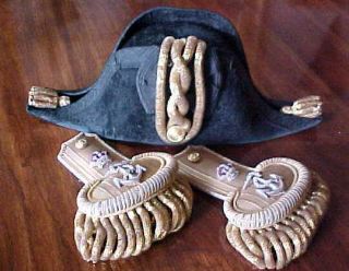  Officer’s Bicorn Hat and Epaulets Original Metal Case C 1910