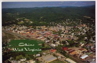 elkins wv town aerial view postcard