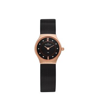 Skagen Womens Rose Goldtone and Brown Dial Stainless Steel Mesh Watch