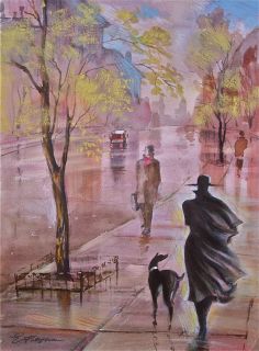 Erik Freyman Spring Rainy Day Original Watercolor Pastel
