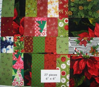27 6 SQUARES CHRISTMAS FABRICS CHARM PACK MODA RJR RED ROOSTER MICHAEL