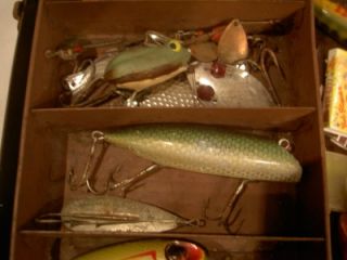 Antique Falls City Tackle Box Vintage Fishing Lures Old Reels Baits