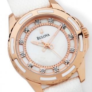 Bulova Bulova Ladies Diamond Marker White Leather Strap Watch