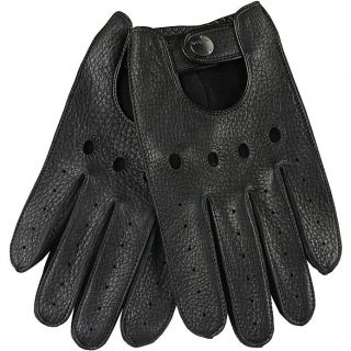Black L Elma Mens Unlined Deerskin Leather Driving Gloves Cutout at