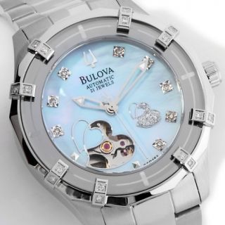Bulova Ladies Automatic Open Heart Diamond Bracelet Watch