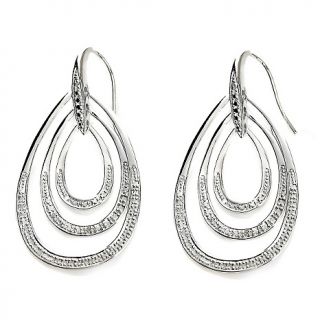 Sterling Silver Diamond Accented Triple Pear Loop Drop Earrings