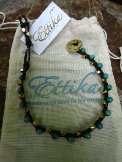 Ettika Turquoise Gold Beads Braided Waxed Linen Bracelet NWT cute wrap
