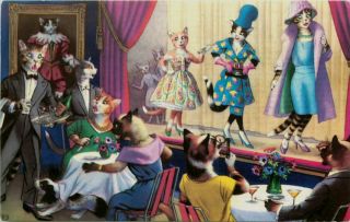 Eugen Hartung Artist Signed Mainzer Dressed Cats Fashion Show Vintage