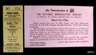Queen for A Day Moulin Rouge 1950s NBC Show Tickets