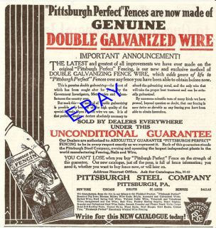 Big 1914 Pittsburgh Galvanized Woven Wire Farm Fence Ad
