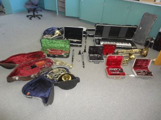 Lot of Band Instruments Trumpets Euphoniums French Horns Sousaphones