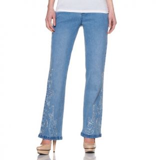 160 442 diane gilman embroidered metallic motif boot cut jeans note