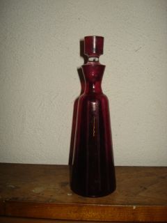 Antique Cranberry Glass Etched Decanter with Cap 9