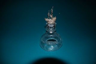 Antique Etched Decanter with Silver Galleon Stopper