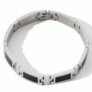 159 699 men s stainless steel and carbon fiber rectangle link bracelet