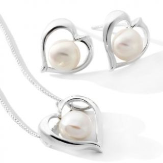 162 527 cultured freshwater pearl heart earrings and pendant with 18