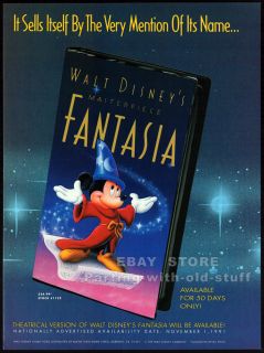 FANTASIA — Original 1991 video Trade AD / 2pg Promo — WALT DISNEY