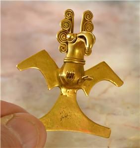 Extremily RARE Large Antique Mayan Solid 16K Gold Diquis Eagle Pendant