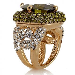 Susan Lucci Olivine Color CZ and Crystal Goldtone Cocktail Ring