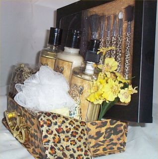 Leopard Bath and Beauty Gift Basket Trinket Box Lotion Shower Gel Hand