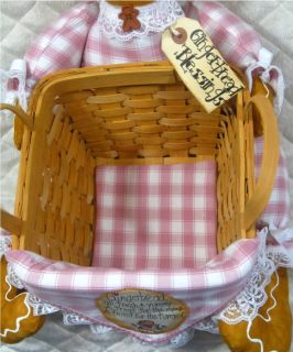 Primitive Raggedy Gingerbread Basket in Pinks Rose ♥