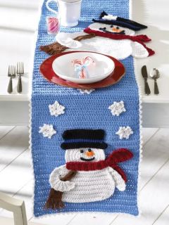 Frosty Fellows Table Runner Crochet Pattern Snowman New