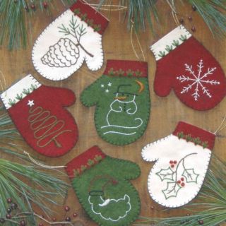 Mittens Felt Applique Christmas Ornaments Kit Rachels of Greenfield