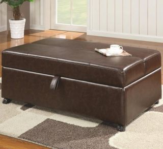 Brown Faux Leather Ottoman Bench with Fold Out Sleeper by Coaster